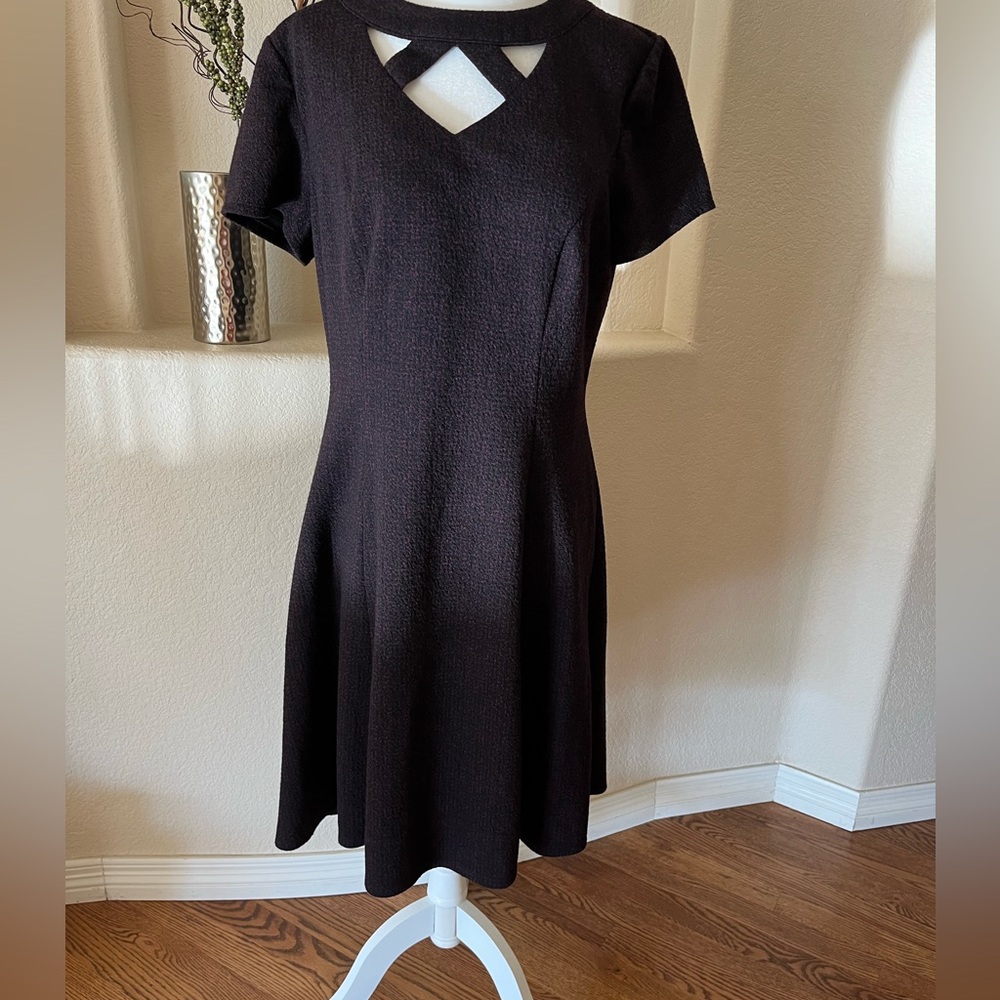 Alyx Knit Dress Womens 10 Purple Good Cutout Fit Flare Short Sleeve Boucle